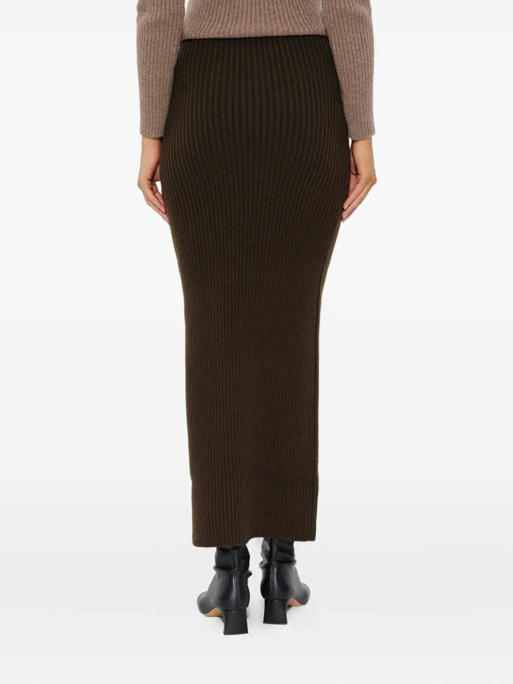 Max Mara Ribbed Wool-cashmere Maxi Pencil Skirt In Brown