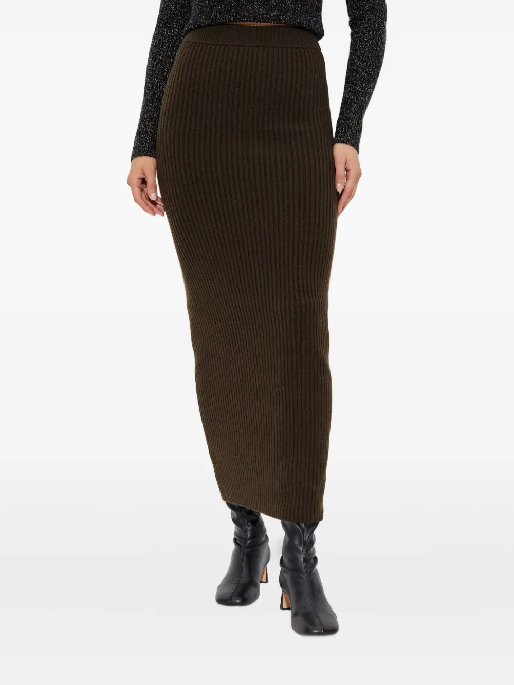 Max Mara Ribbed Wool-cashmere Maxi Pencil Skirt In Brown