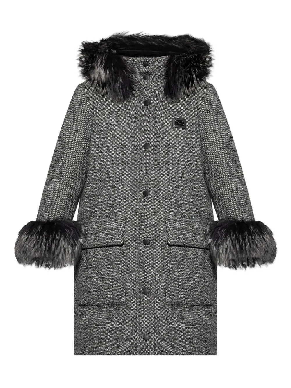 Dolce & Gabbana Faux-fur Trimmed Wool Coat In Gray