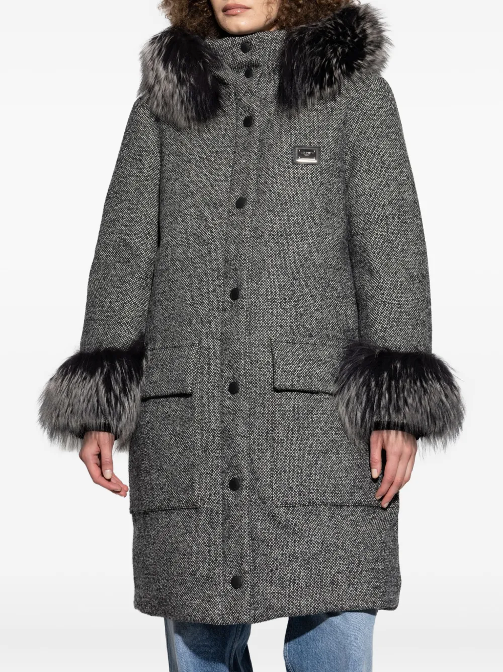 Dolce & Gabbana Faux-fur Trimmed Wool Coat In Gray