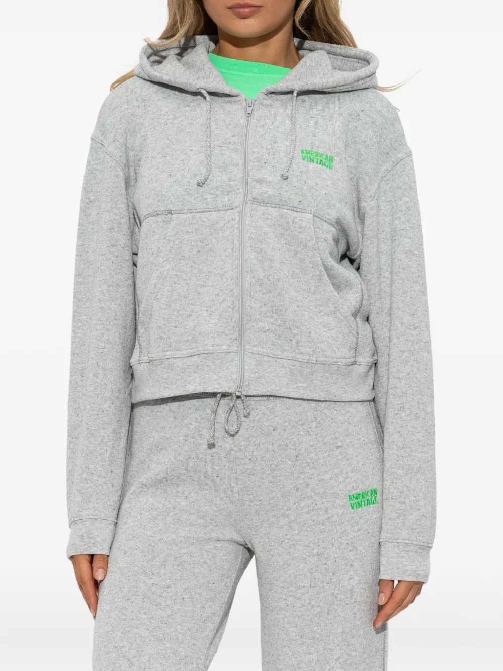 American Vintage Casual Zip Hoodie With Drawstring And Pockets In Gray