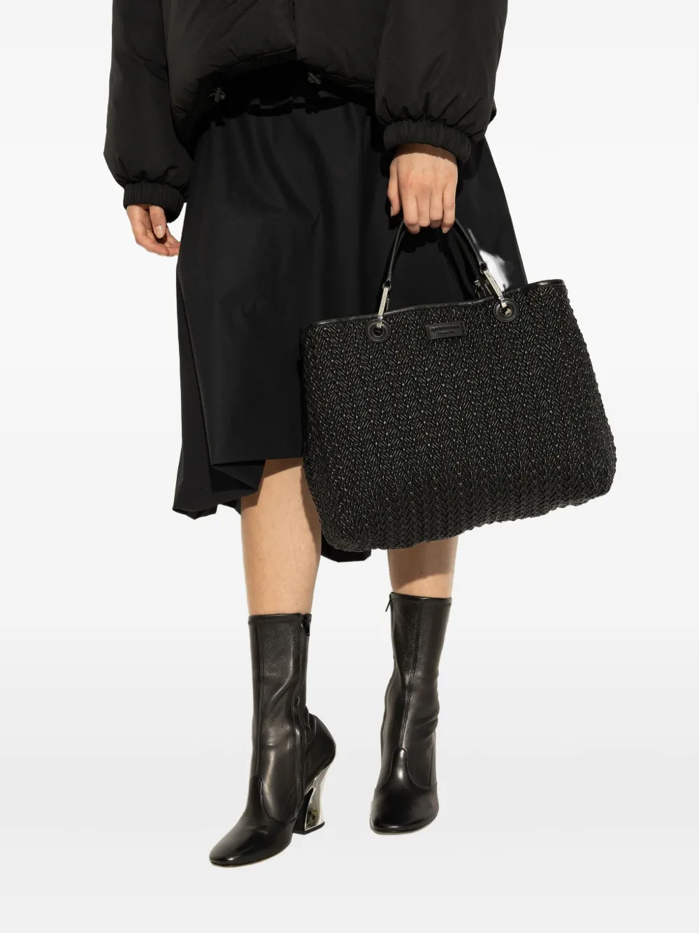 Emporio Armani woven tote bag - Zwart