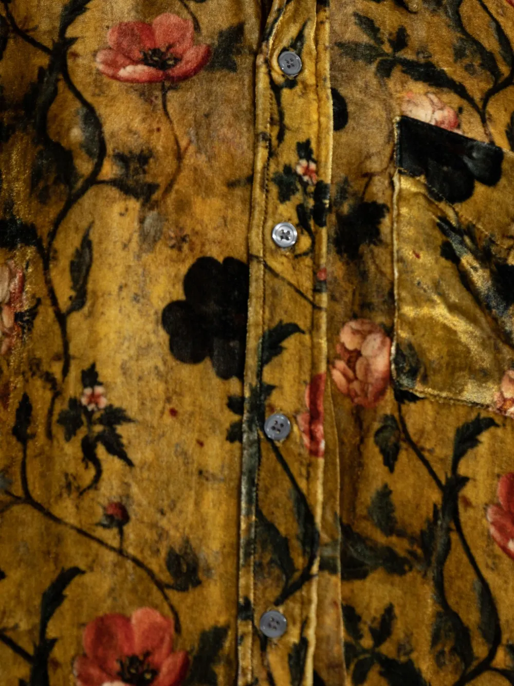 R13 Drop Neck Oversize Floral Velvet Button-up Shirt In Yellow