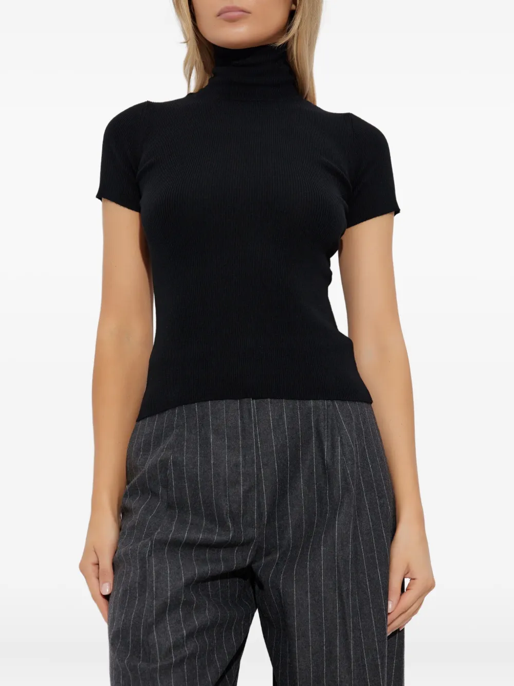 Max Mara Ribbed Turtleneck Top In Black