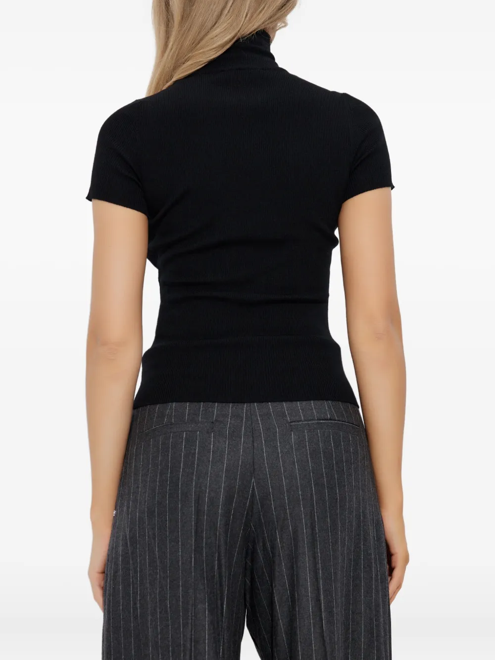 Max Mara Ribbed Turtleneck Top In Black
