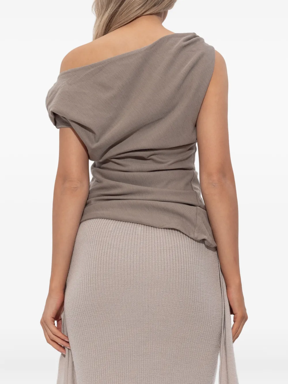 Entire Studios One-shoulder Draped Top In Neutral