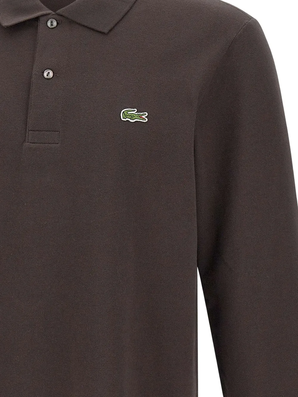 Lacoste Long-sleeve Ribbed-collar Polo Shirt In Brown