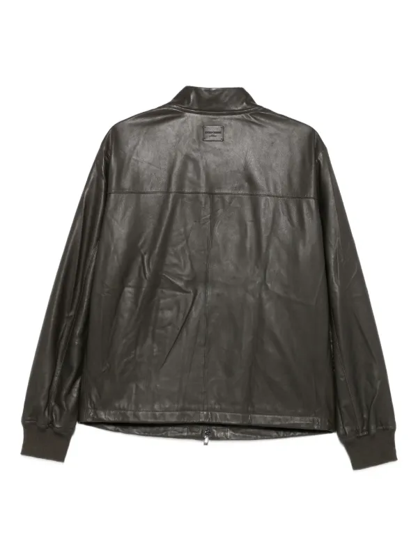 Emporio Armani Jaqueta De Couro Com Zíper | Preto | FARFETCH BR