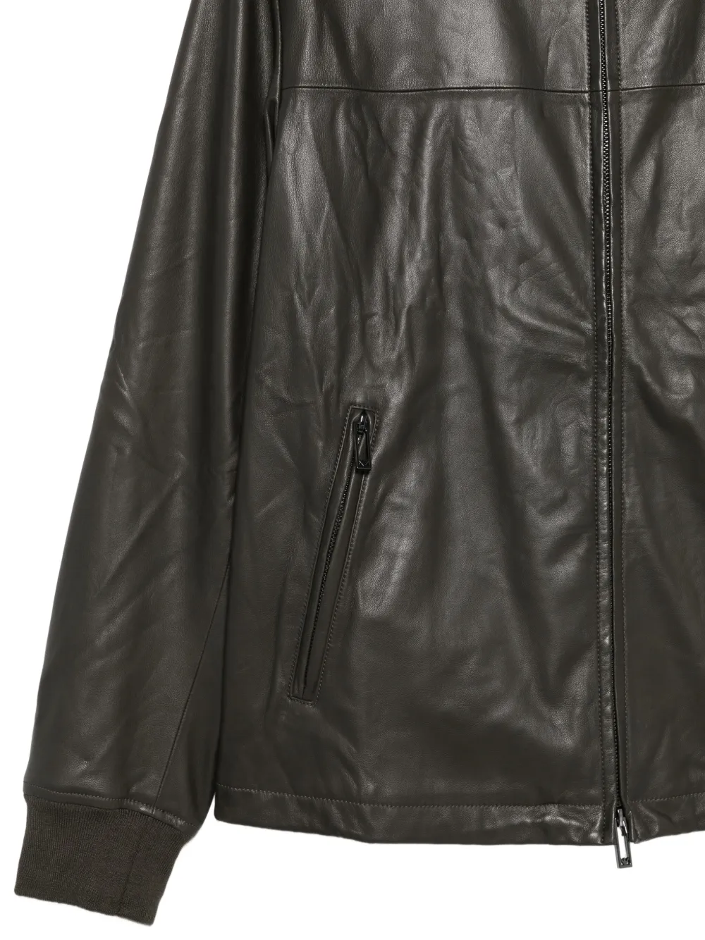 Emporio Armani Leren jack met rits Zwart