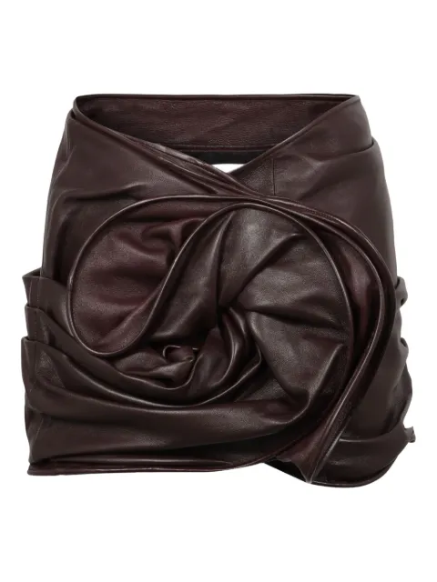 Magda Butrym rose-draped leather mini skirt