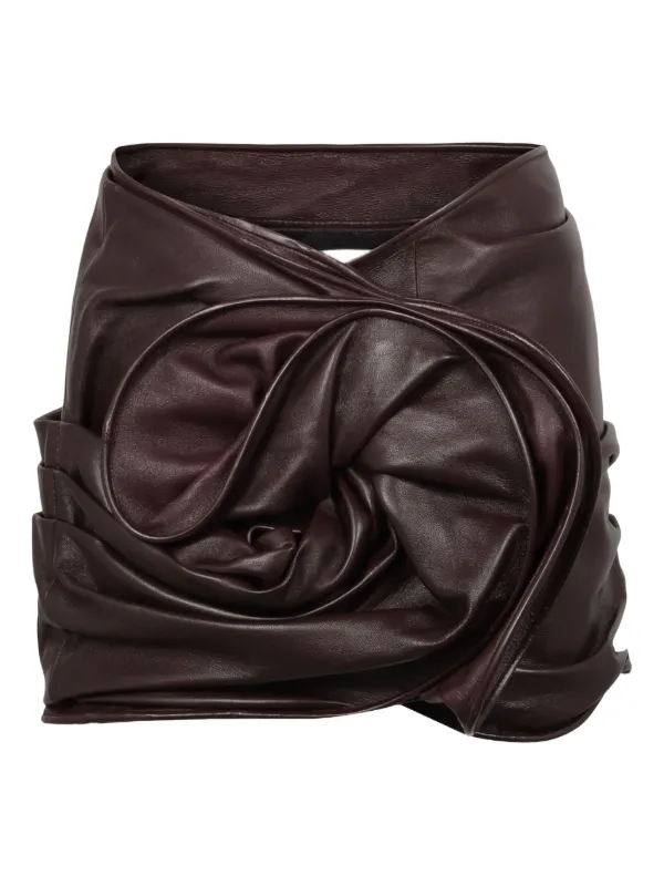 Magda Butrym Rose-draped Leather Mini Skirt in Brown