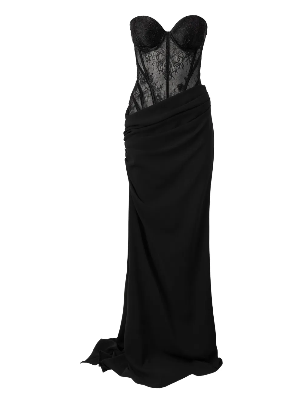 MOOS STUDIO Lunar Lace panelled draped dress - ブラック MOOS STUDIO Lunar Lace panelled draped dress - ブラック