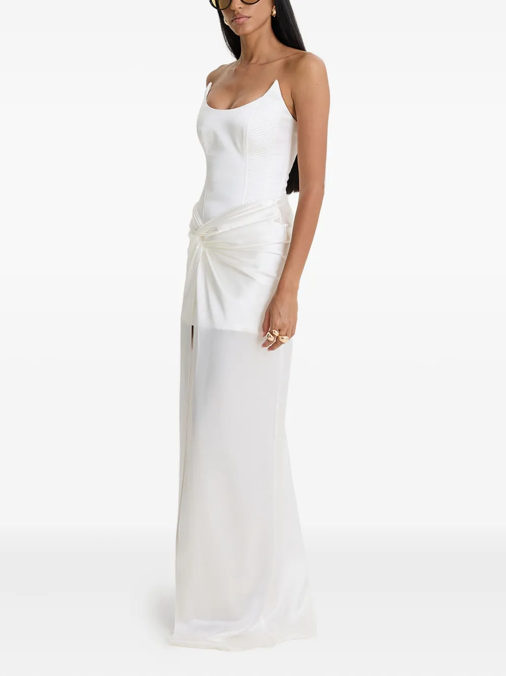 Moos Studio Swan Silk Corset Satin Dress In White