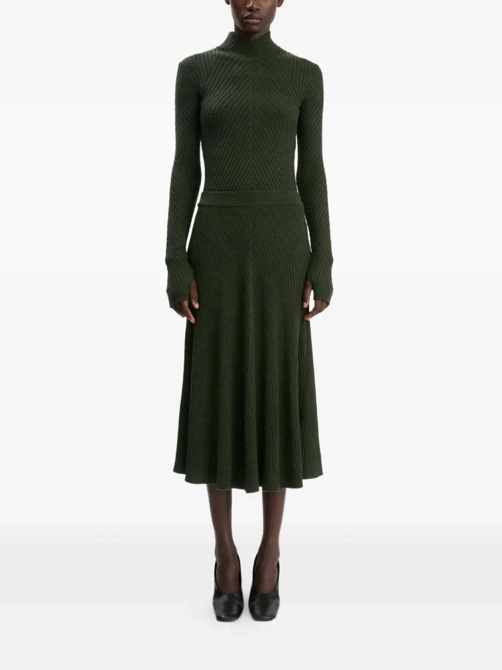 Victoria Beckham Ribbed-knit Wool Turtleneck Sweater In Green