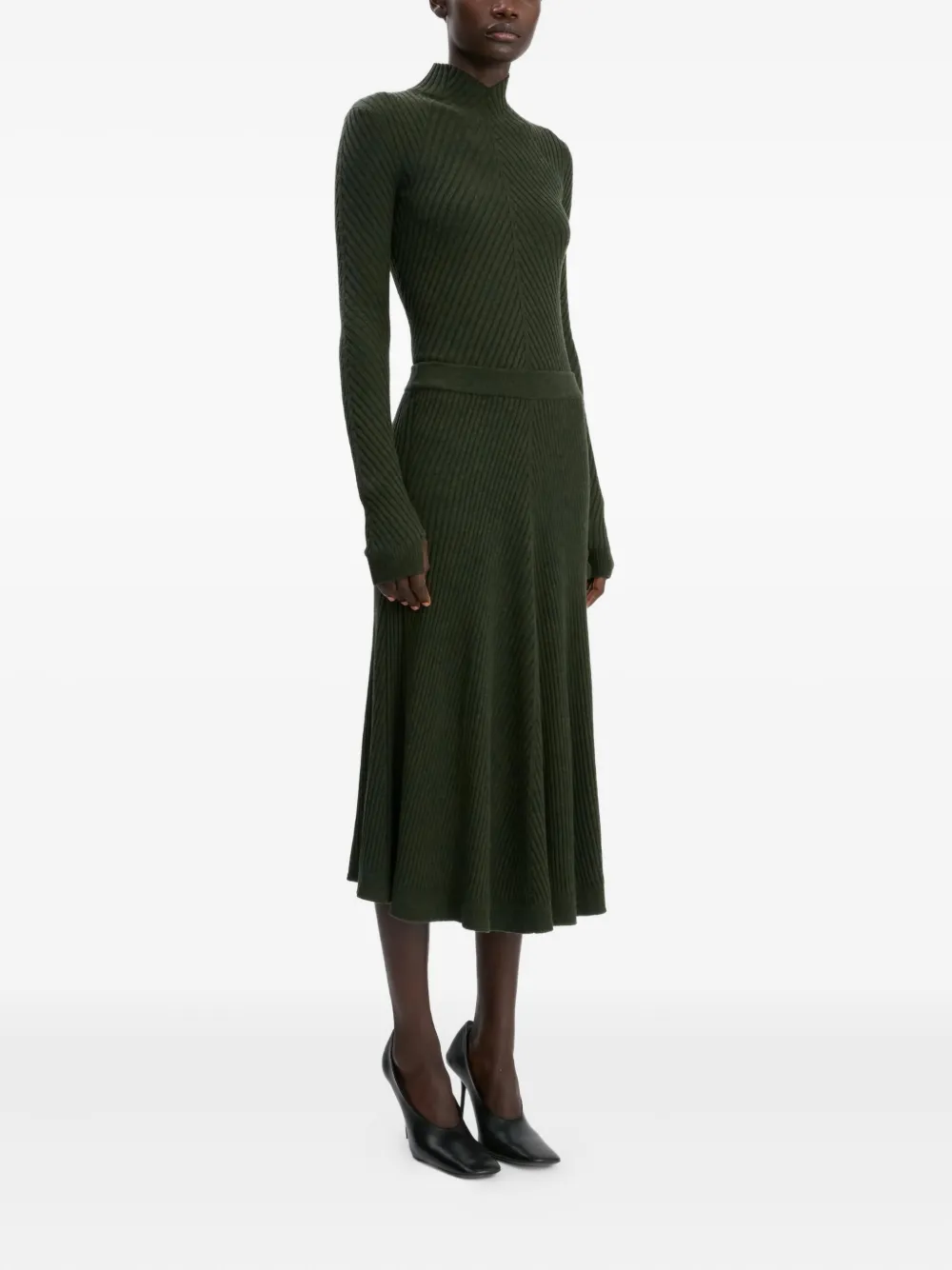 Victoria Beckham Ribbed-knit Wool Turtleneck Sweater In Green