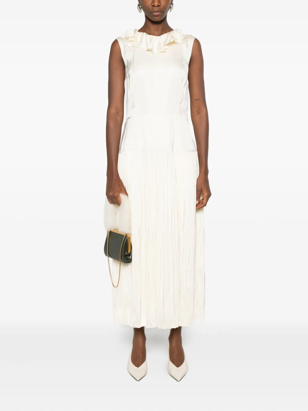 Jil Sander Geplooide jurk met ruches - Wit