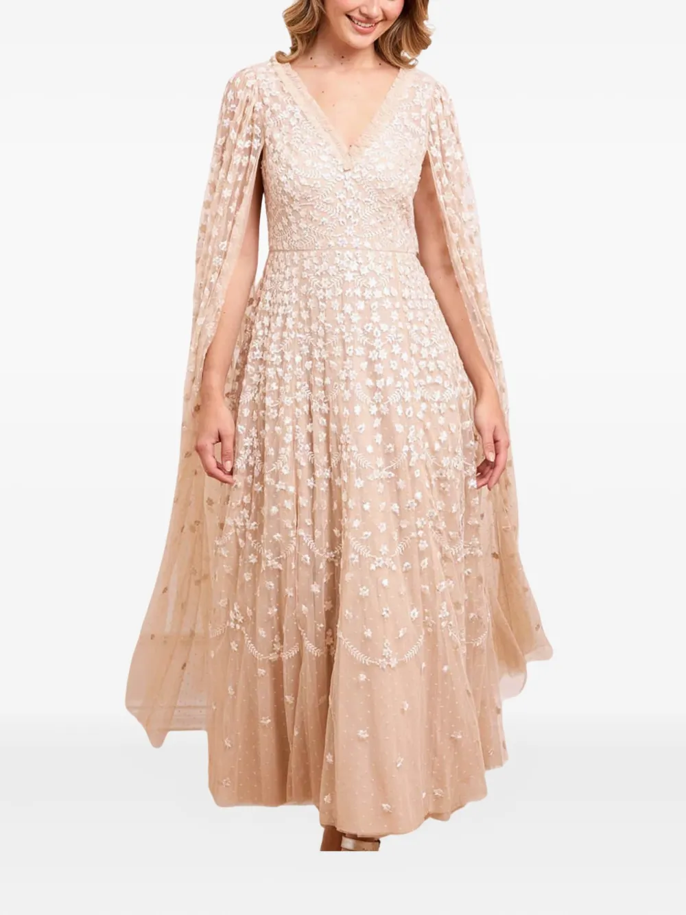 Needle & Thread Clover Flower-print Maxi Dress In Neutral