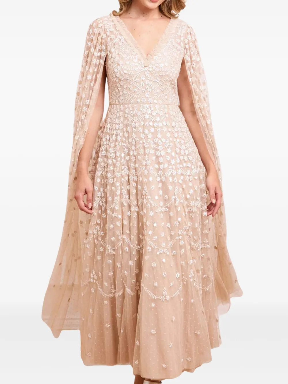 Needle & Thread Clover flower-print maxi dress - Beige