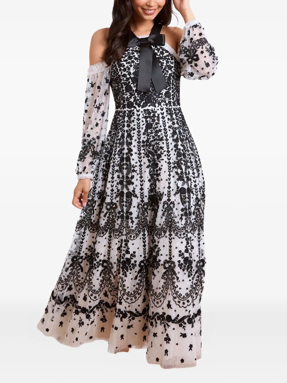 Needle & Thread Off-the-shoulder Adeline Maxi Dress In Gray
