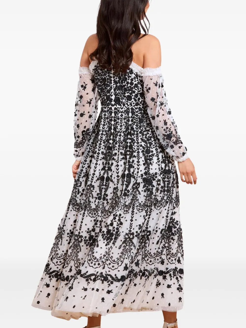 Needle & Thread Maxi-jurk met geborduurde bloemen Wit