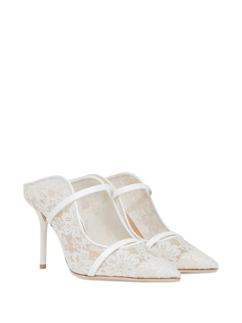 Malone Souliers 85 mm stiletto muiltjes met kanten vlak Wit