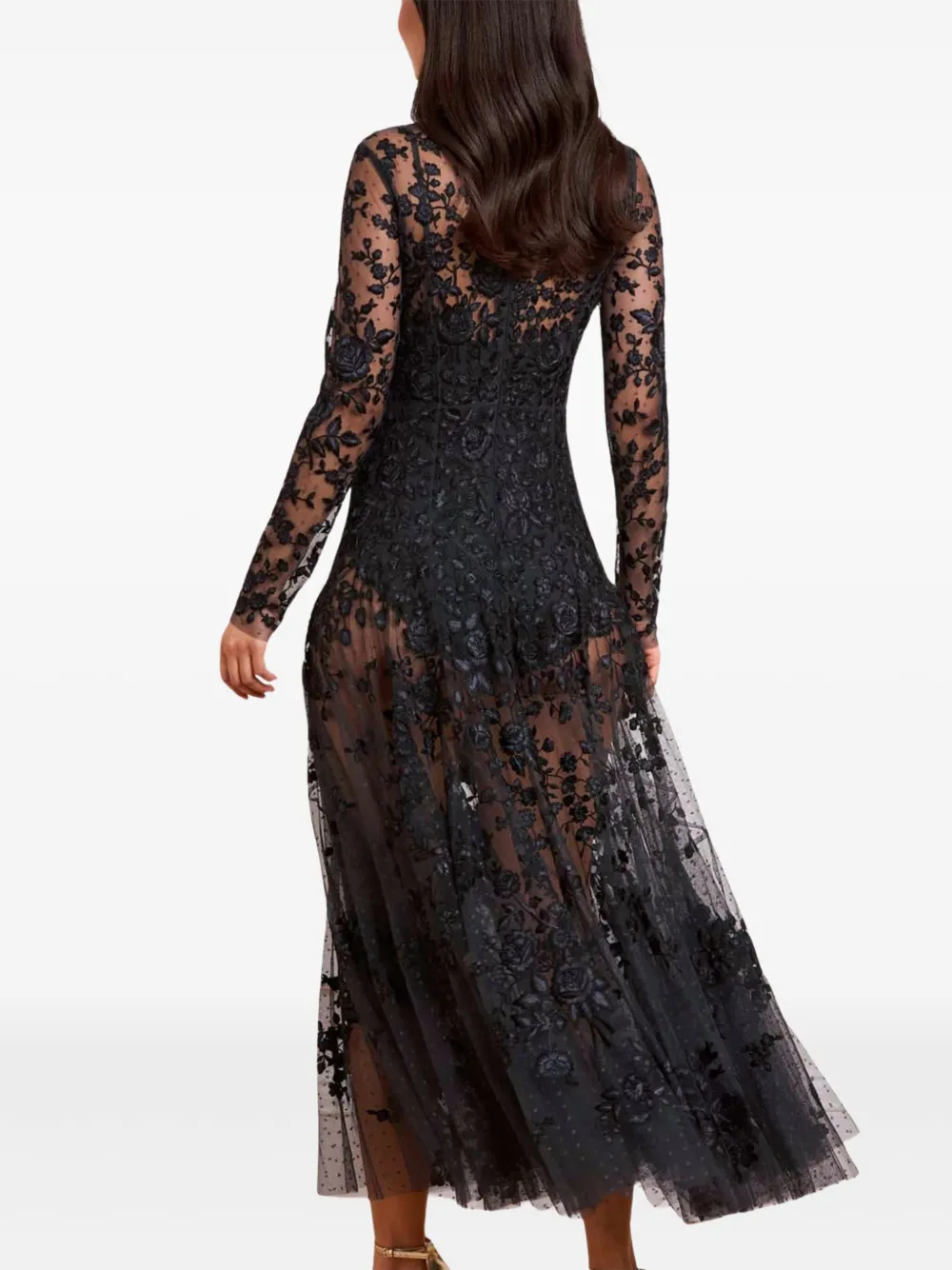 Needle & Thread Rosa Floral-embroidered Maxi Dress In Black