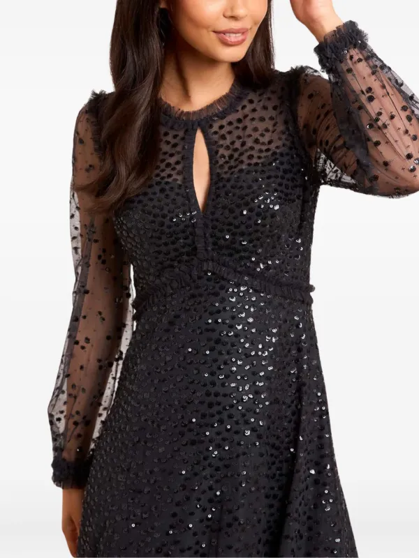 Needle & Thread Dappled Sequin Long Sleeve Ankle Gown Black US 16
