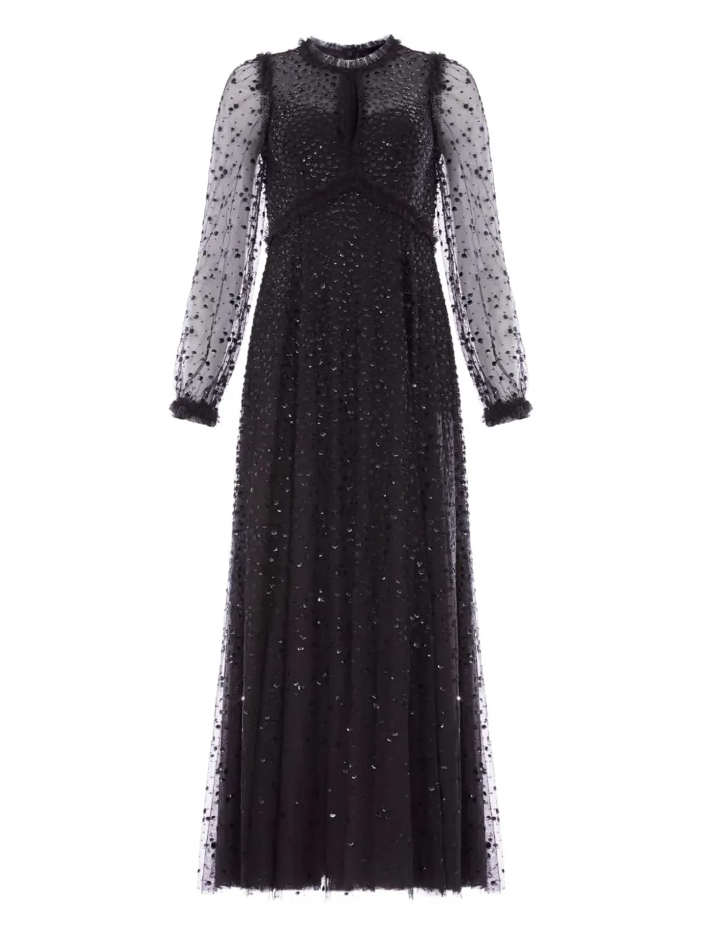 Needle & Thread Sequin-embellishment Long-sleeve Maxi Dress In Black