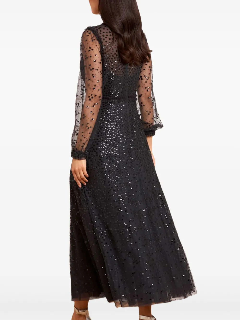 Needle & Thread Sequin-embellishment Long-sleeve Maxi Dress In Black
