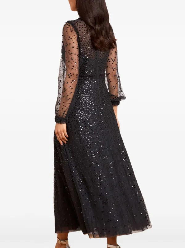 Needle & Thread Dappled Sequin Long Sleeve Ankle Gown Black US 16