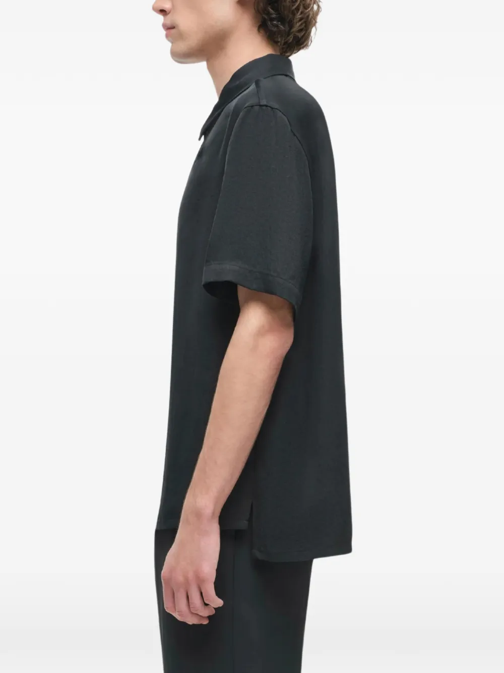SIMKHAI Ethan Zip-up Polo Shirt in Black, view 5