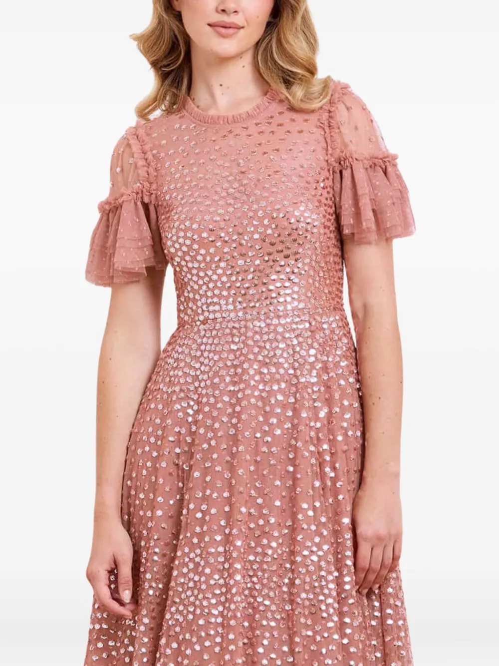 Needle & Thread Maxi-avondjurk met ruches Roze