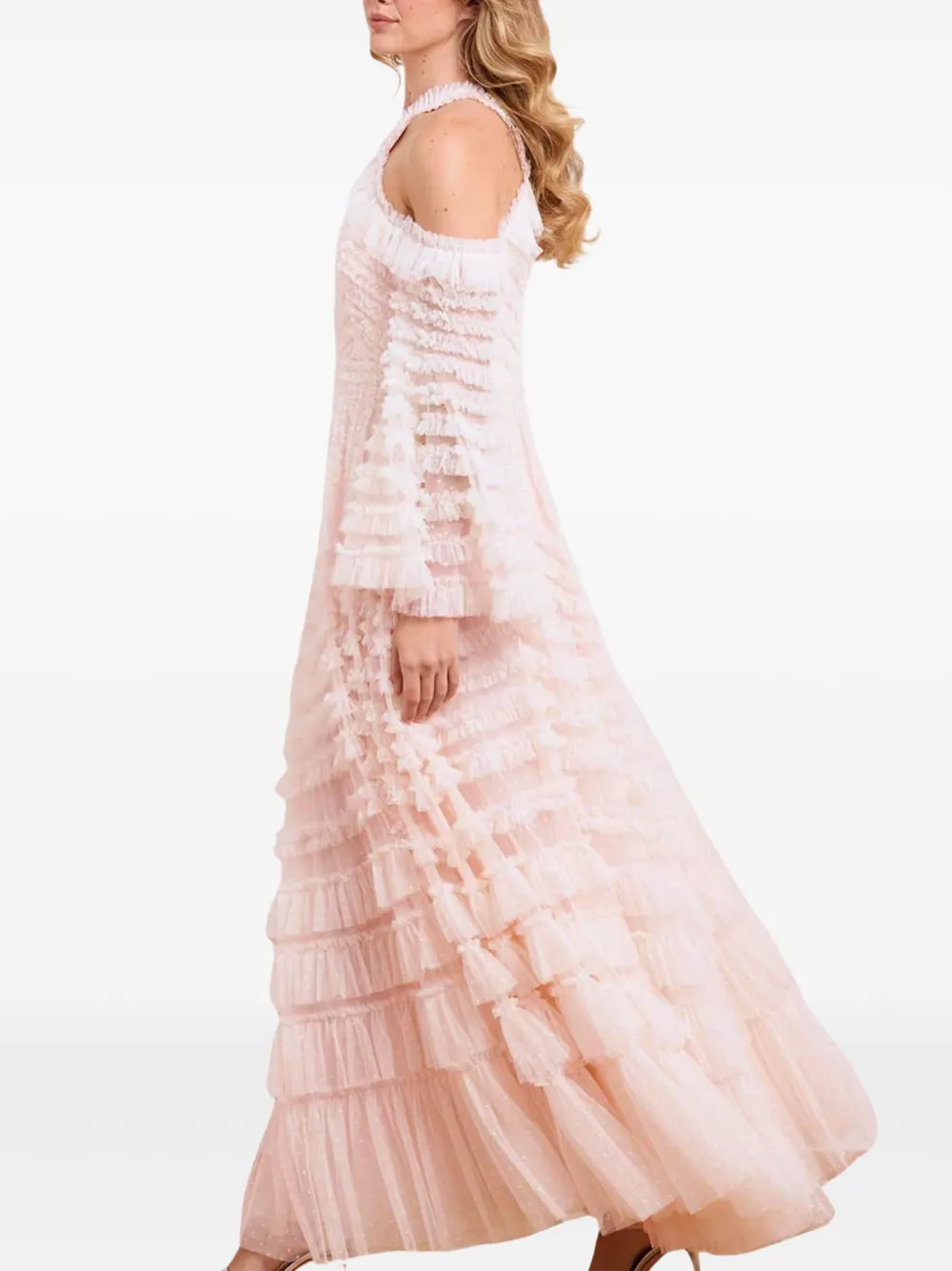 Needle & Thread Maxi-jurk met ruches - Roze