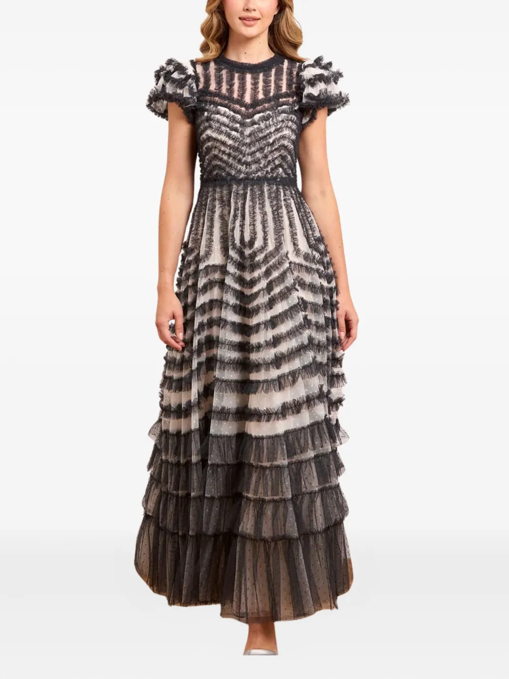 Needle & Thread Maxi-jurk verfraaid met ruches - Zwart