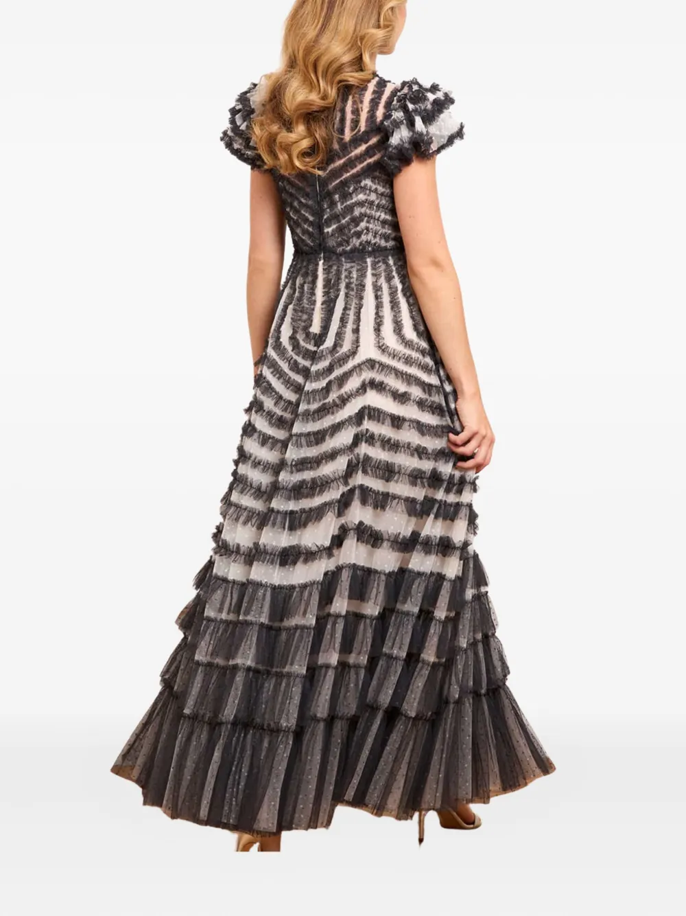 Needle & Thread Maxi-jurk verfraaid met ruches Zwart