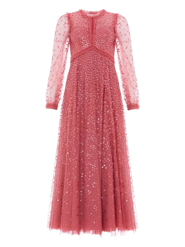 needle and thread pink sequin dress Needle & Thread UK Size 10 Spiral Sequin Ankle Gown Peony Pink