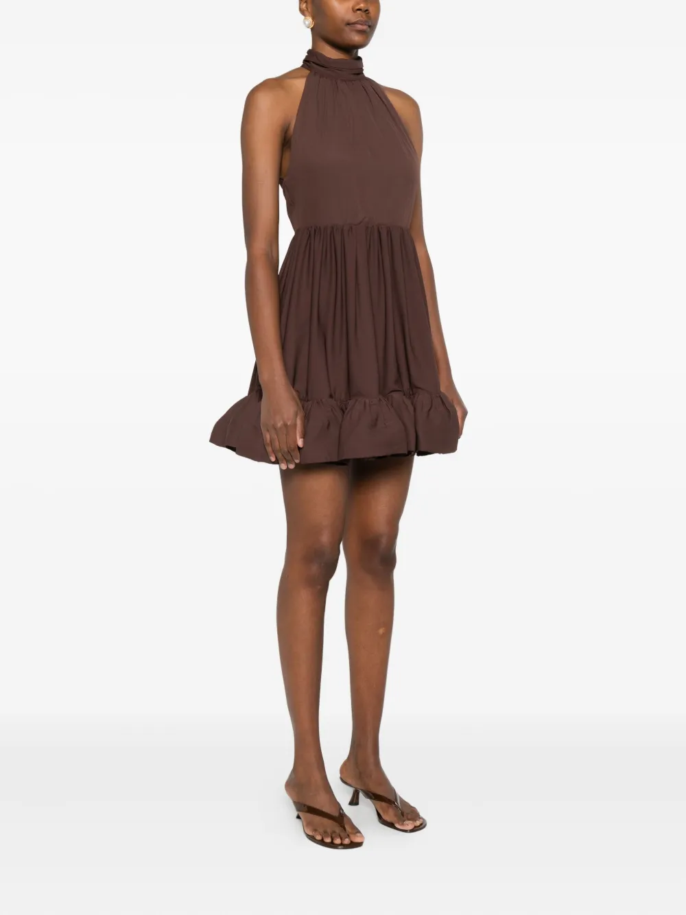 MALINA Jurk met hoge hals en ruches Bruin