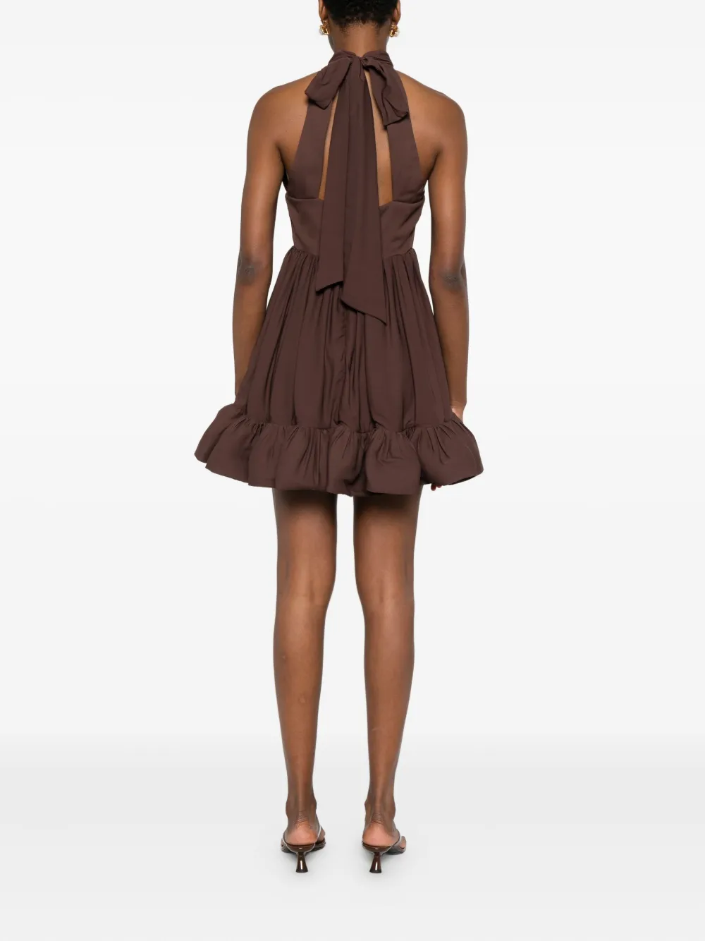 MALINA Jurk met hoge hals en ruches Bruin