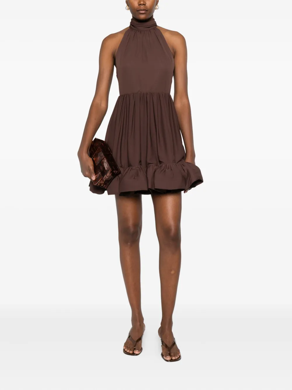 MALINA high-neck ruffled dress - Bruin