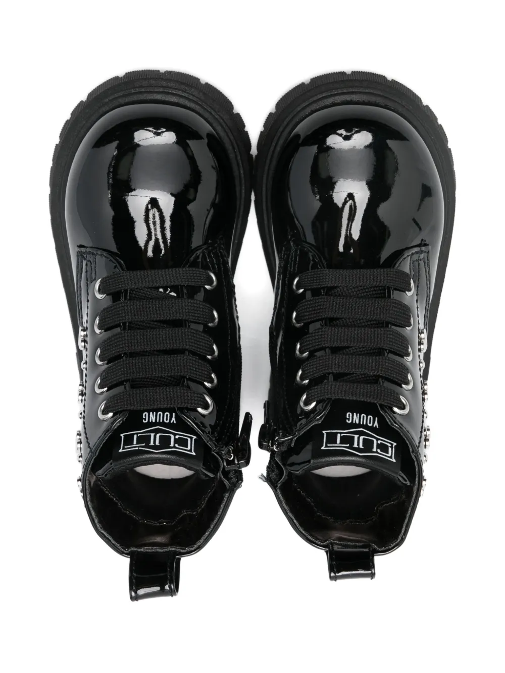 Cult patent leather heart-studded boots Black
