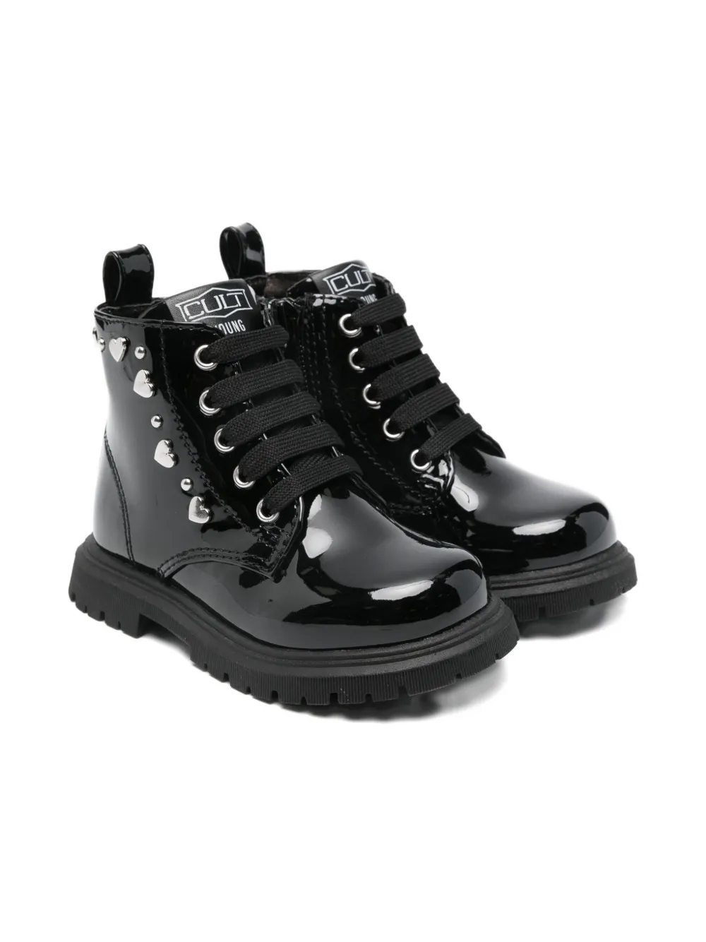 Cult patent leather heart-studded boots Black