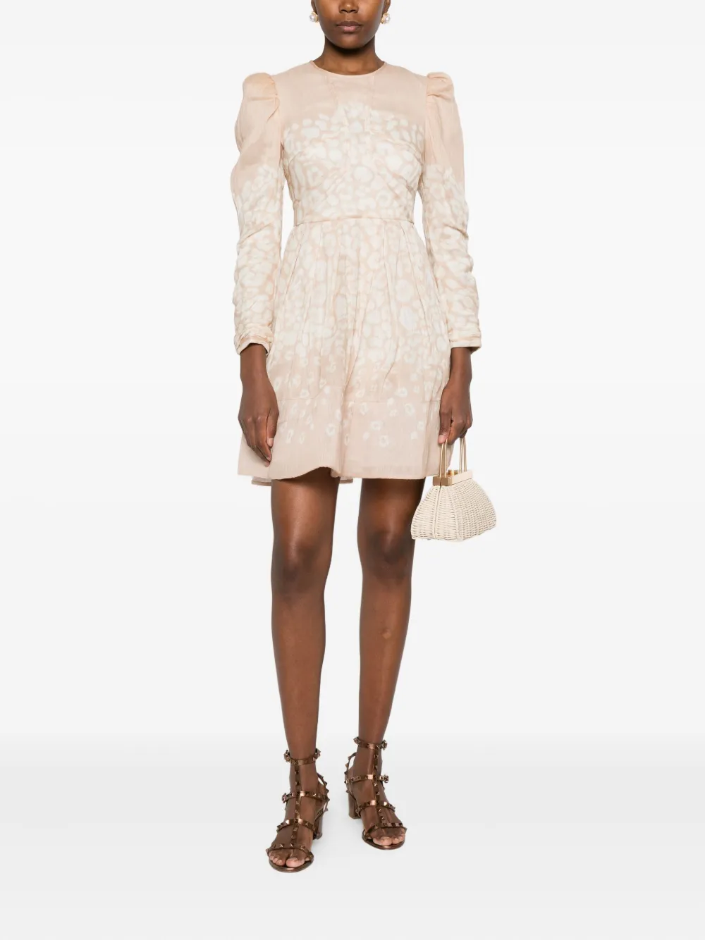 MALINA long-sleeve leopard-print dress - Beige