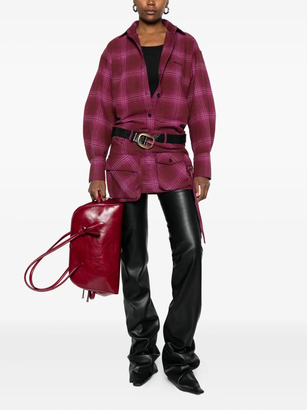 Attico Plaid Pocket Mini Skirt In Red
