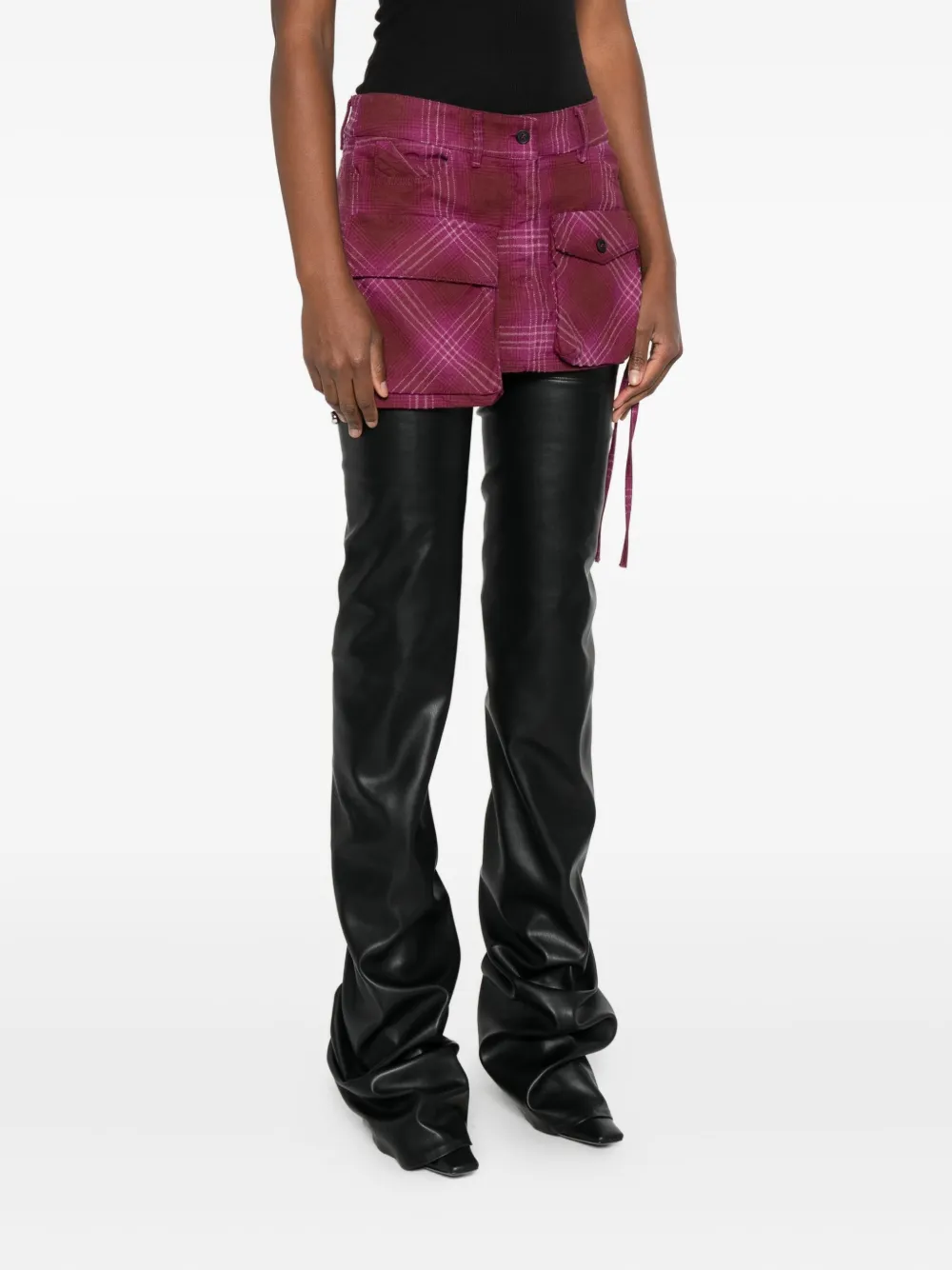 Attico Plaid Pocket Mini Skirt In Red
