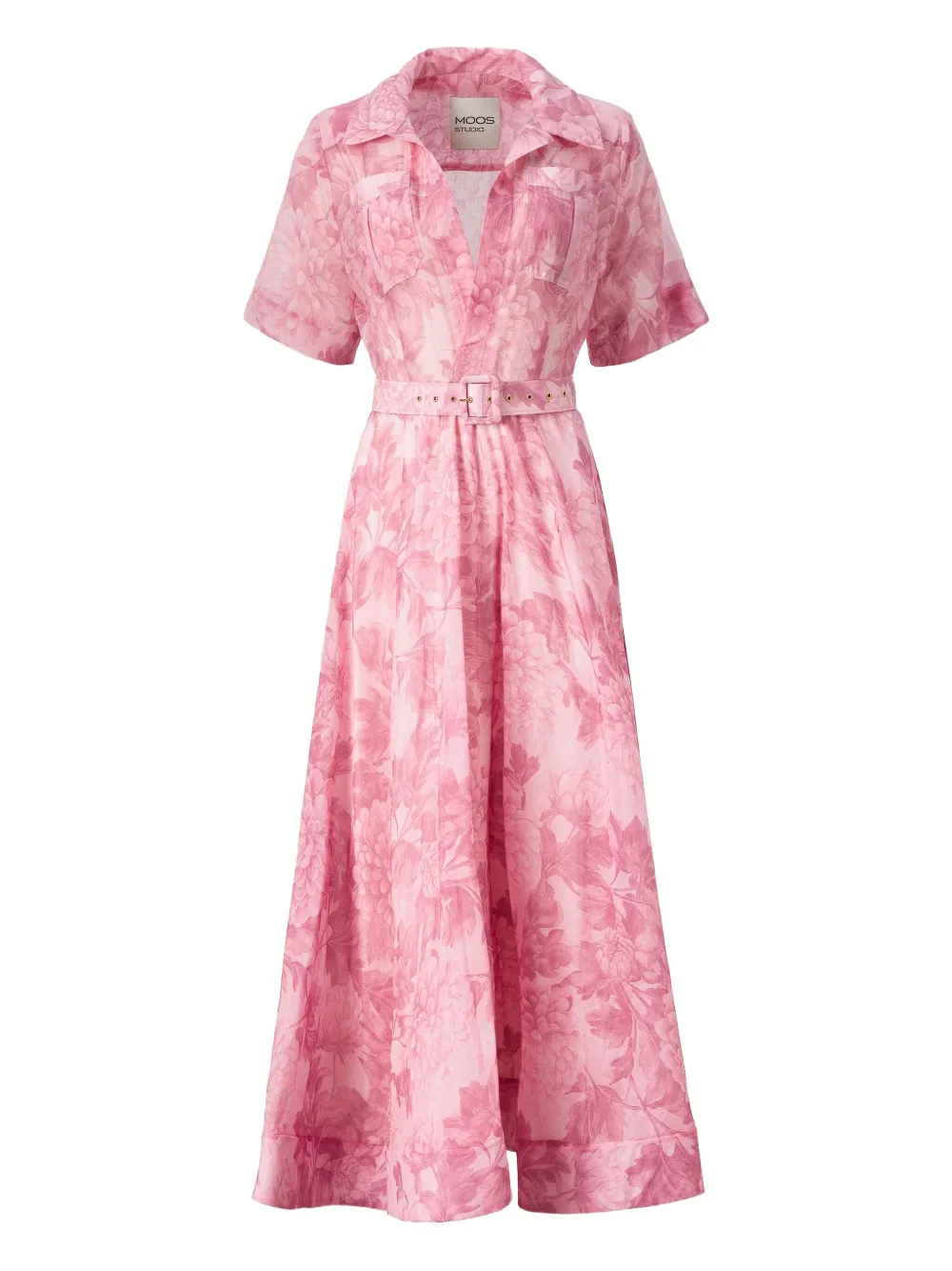Moos Studio La Rosée Floral-print Belted Dress In Pink