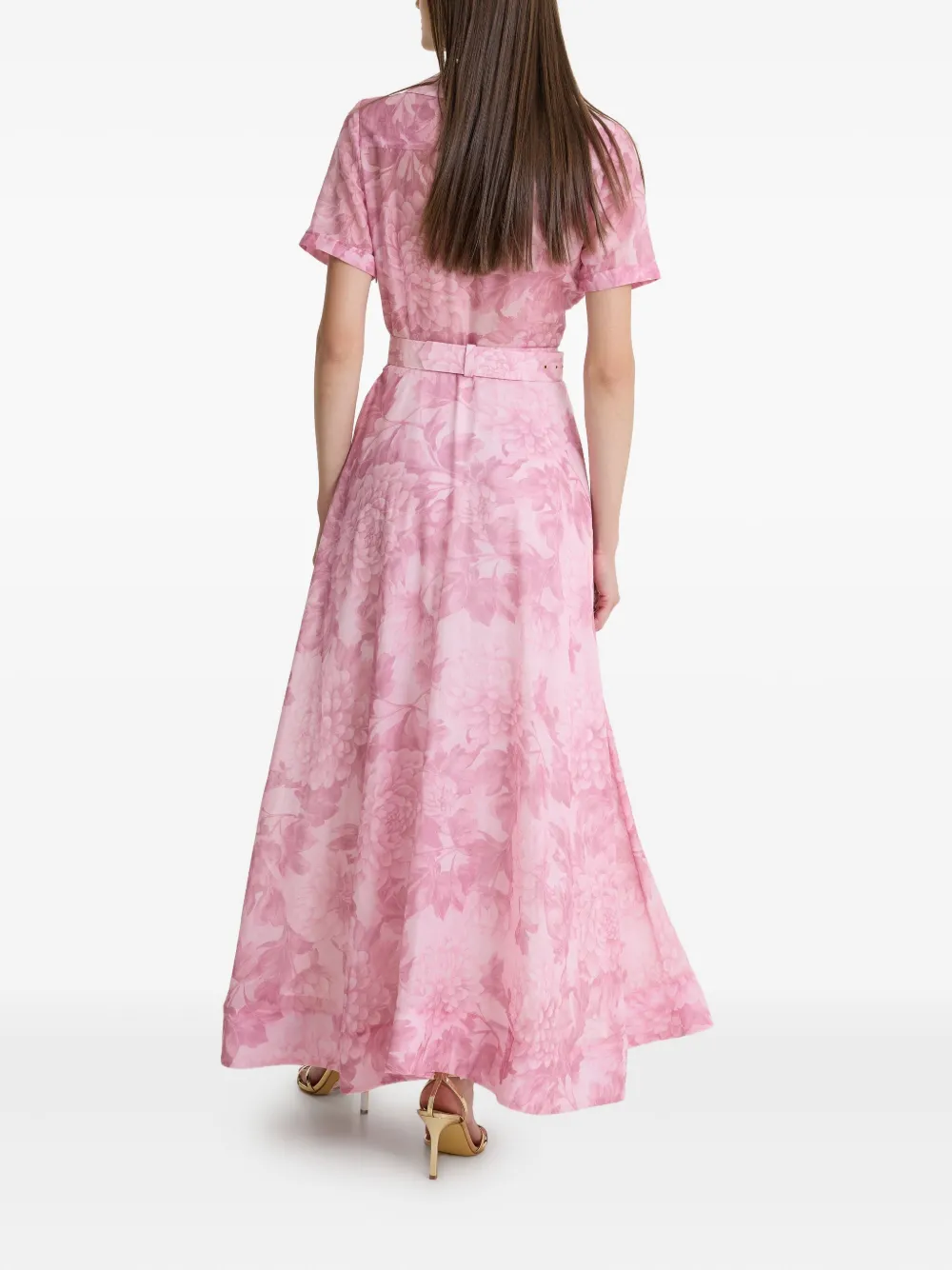 Moos Studio La Rosée Floral-print Belted Dress In Pink