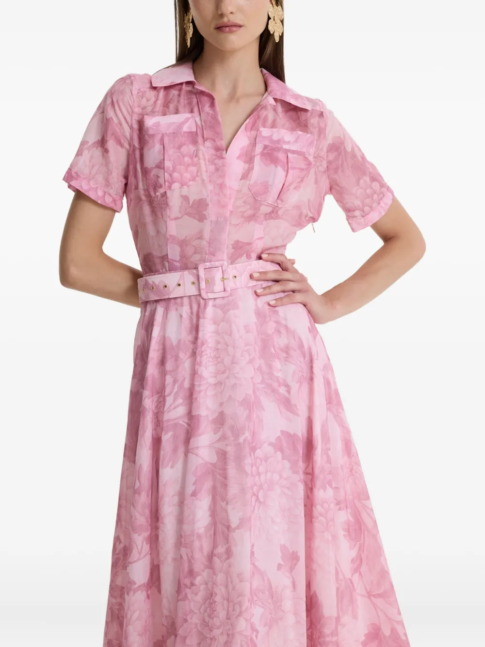 Moos Studio La Rosée Floral-print Belted Dress In Pink