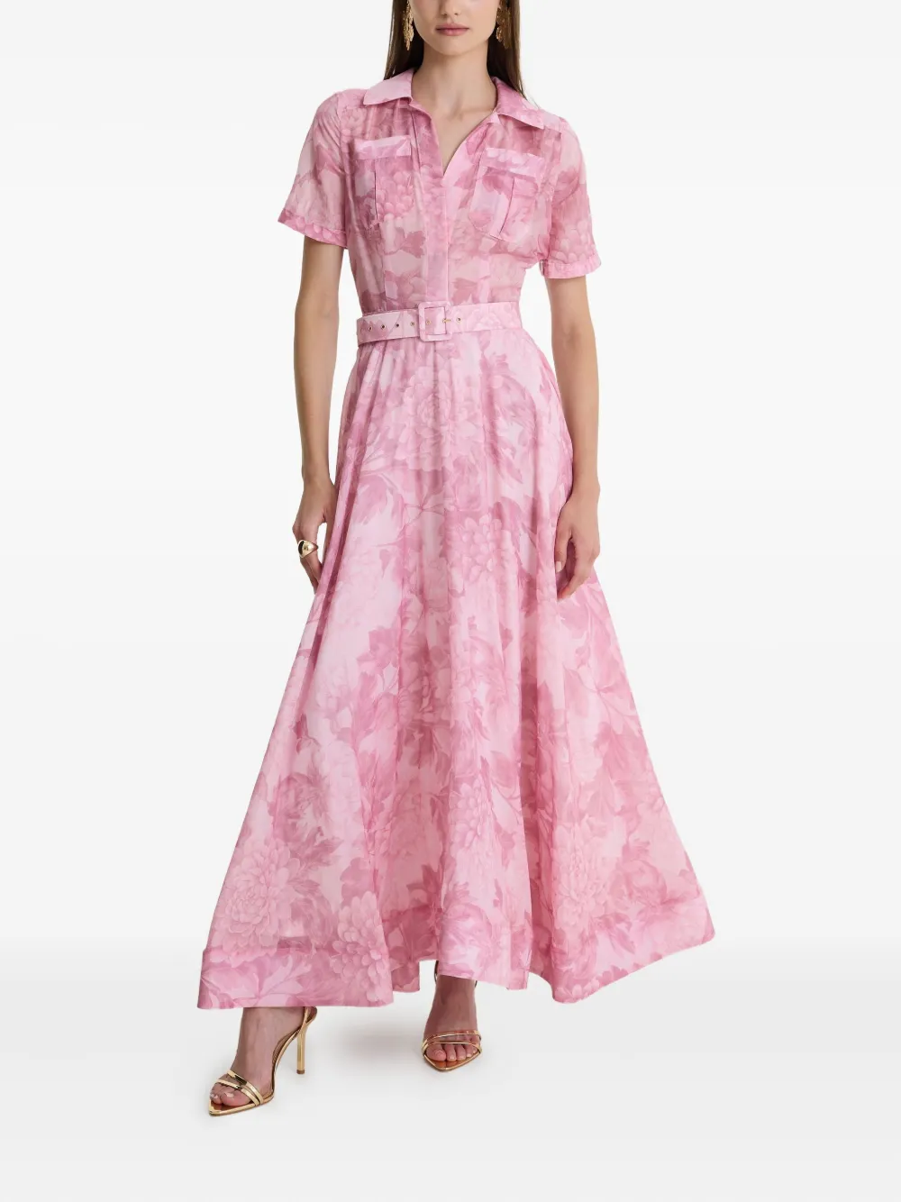 MOOS STUDIO La Rosée floral-print belted dress - PINK