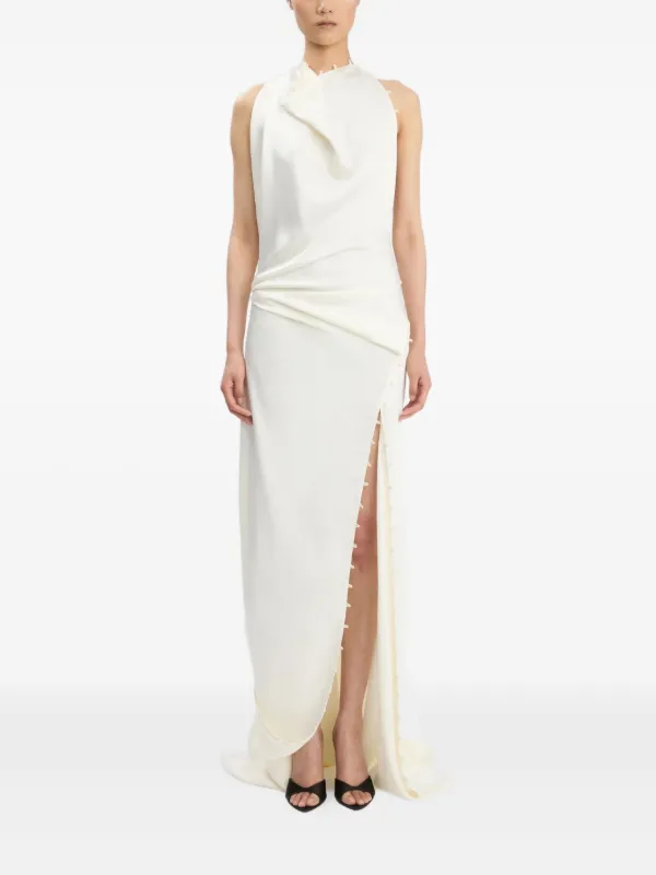 fitted lace wedding dress Frieda Cowl Neck Side Split Ribbed Midi Dress White– Selfie Leslie main image 0