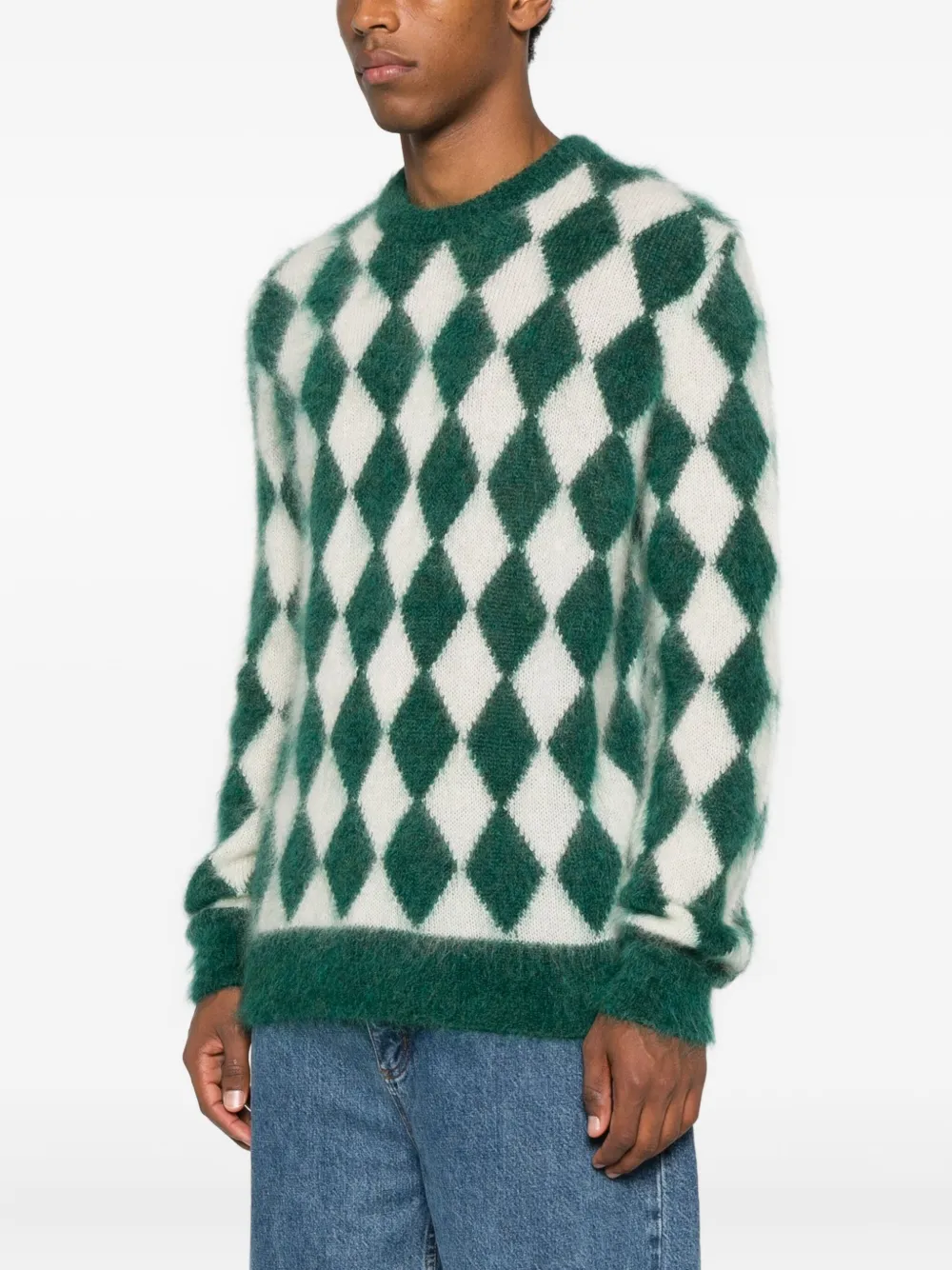 Amaranto Diamond-pattern Mohair Sweater In Green